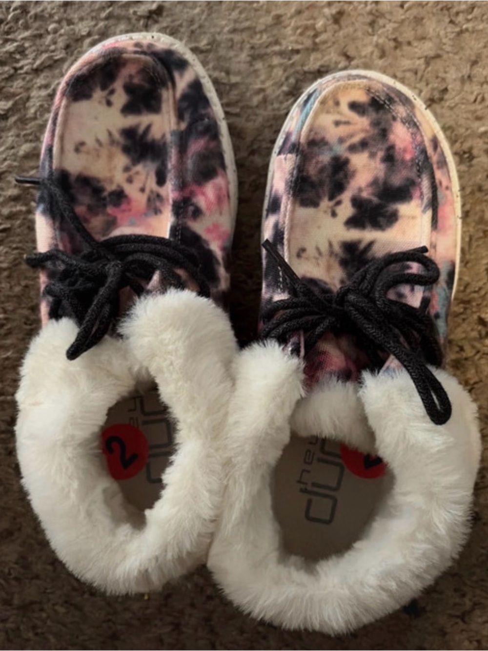 Hey dudes Plush Tie-Dye Fur-Lined Slip-On Slippers - Black & Pink